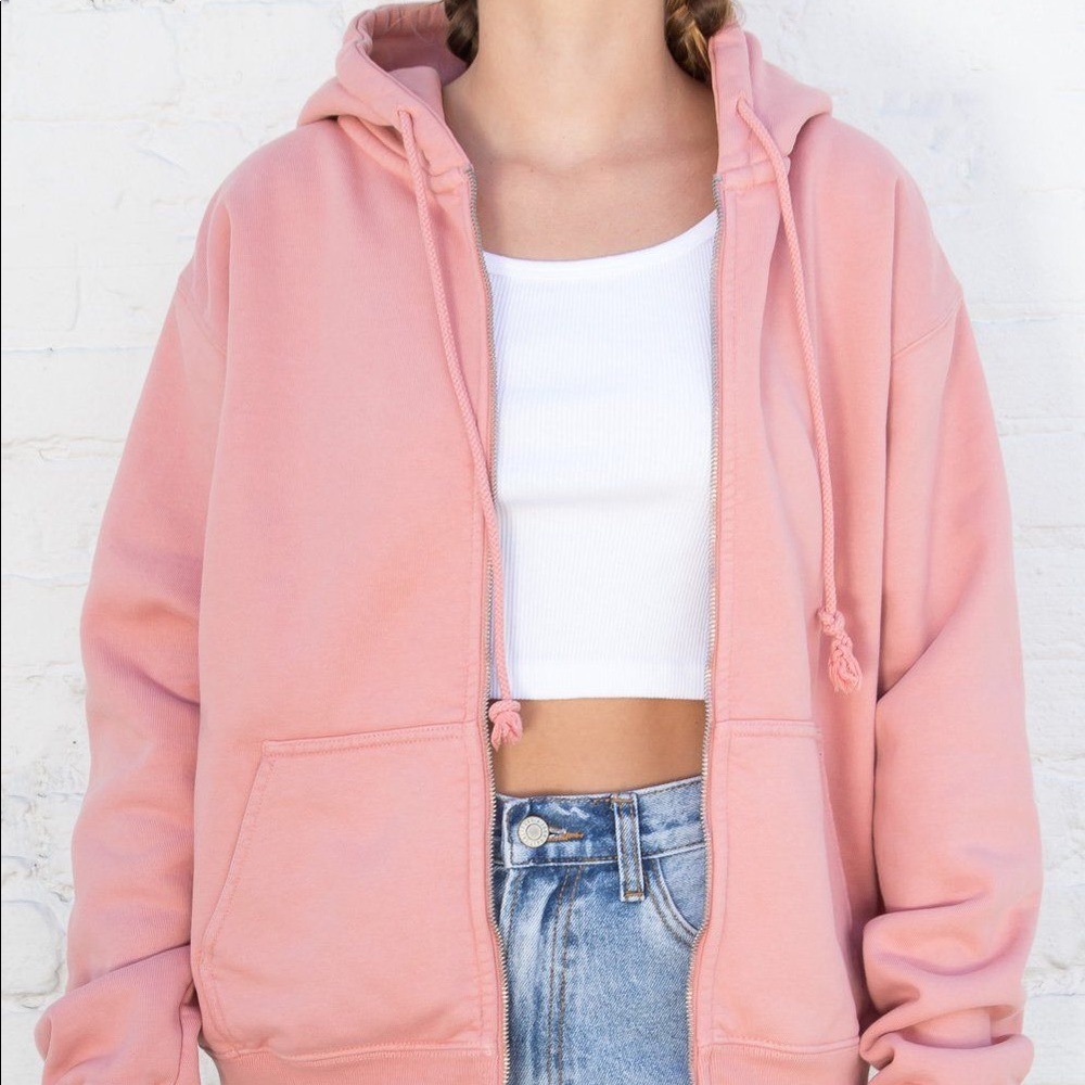 “CHRISTY HOODIE” brandy Melville oversized zip up hoodie in pink salmon